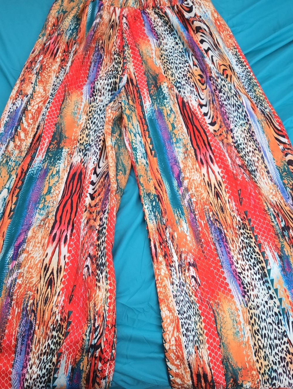 Source Unknown Orange Multi-Print Wide Leg Pants